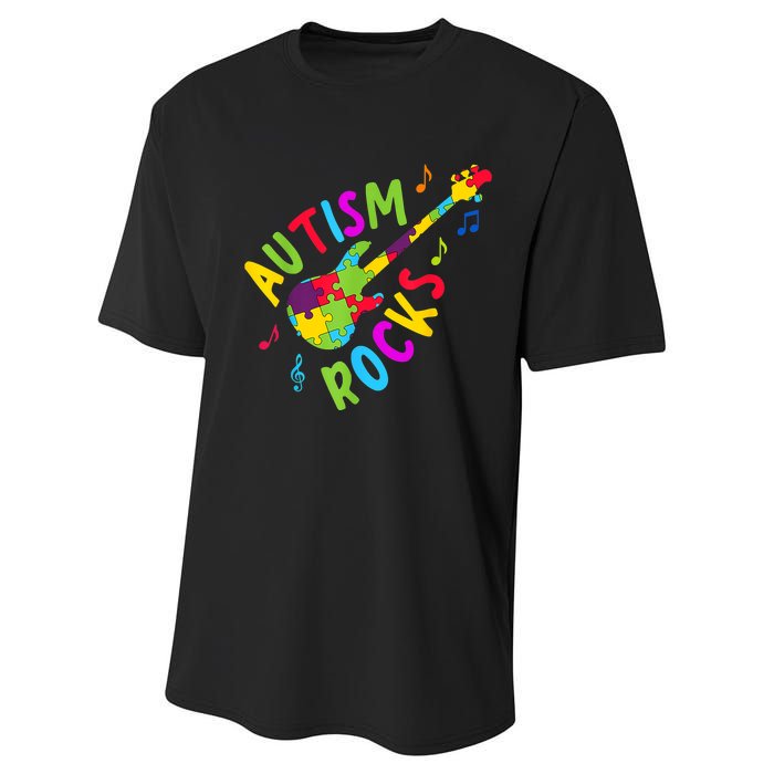 Autism Rocks Autism Awareness Guitar Puzzle Pieces Performance Sprint T-Shirt