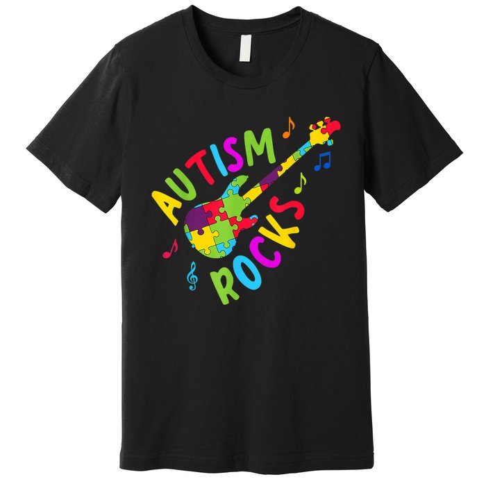 Autism Rocks Autism Awareness Guitar Puzzle Pieces Premium T-Shirt