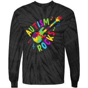 Autism Rocks Autism Awareness Guitar Puzzle Pieces Tie-Dye Long Sleeve Shirt