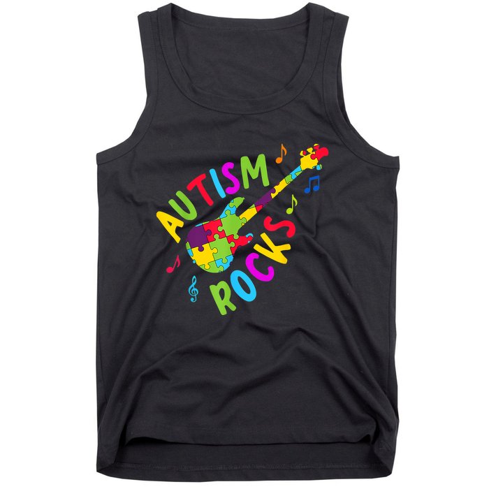 Autism Rocks Autism Awareness Guitar Puzzle Pieces Tank Top