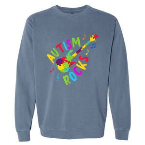 Autism Rocks Autism Awareness Guitar Puzzle Pieces Garment-Dyed Sweatshirt