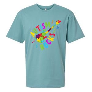 Autism Rocks Autism Awareness Guitar Puzzle Pieces Sueded Cloud Jersey T-Shirt