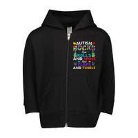 Autism Rocks And Rolls Funny Autism Awareness Month Toddler Zip Fleece Hoodie