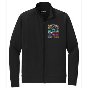 Autism Rocks And Rolls Funny Autism Awareness Month Stretch Full-Zip Cadet Jacket