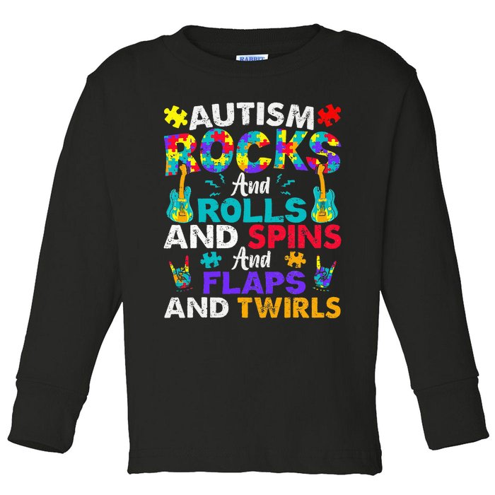 Autism Rocks And Rolls Funny Autism Awareness Month Toddler Long Sleeve Shirt