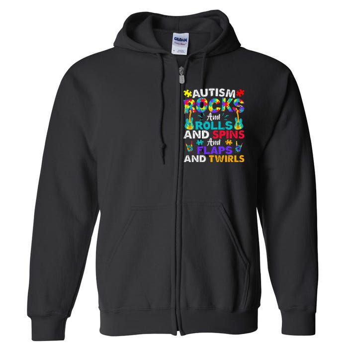 Autism Rocks And Rolls Funny Autism Awareness Month Full Zip Hoodie