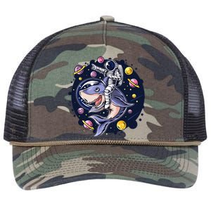 Astronauts Ride A Shark In Space ( Galaxy ) With The Planets Retro Rope Trucker Hat Cap