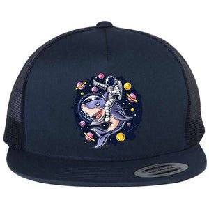 Astronauts Ride A Shark In Space ( Galaxy ) With The Planets Flat Bill Trucker Hat