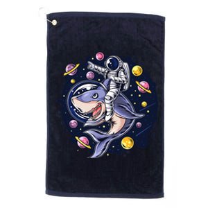 Astronauts Ride A Shark In Space ( Galaxy ) With The Planets Platinum Collection Golf Towel