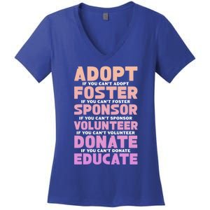 Animal Rescue Adopt Foster Sponsor Volunr Donate Educate Gift Women's V-Neck T-Shirt