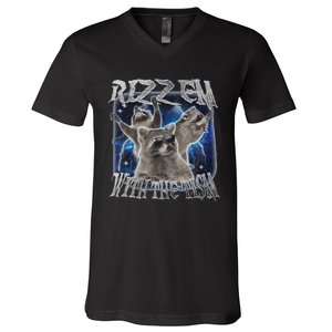 Autistic Racoon Autism Meme Funny Rizz Em With The Tism V-Neck T-Shirt