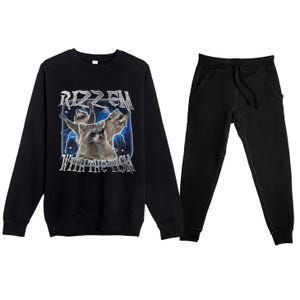 Autistic Racoon Autism Meme Funny Rizz Em With The Tism Premium Crewneck Sweatsuit Set