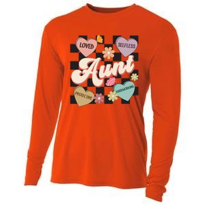 Aunt Retro Aunt Life Groovy Mothers Day Heart Affirmation Gift Cooling Performance Long Sleeve Crew