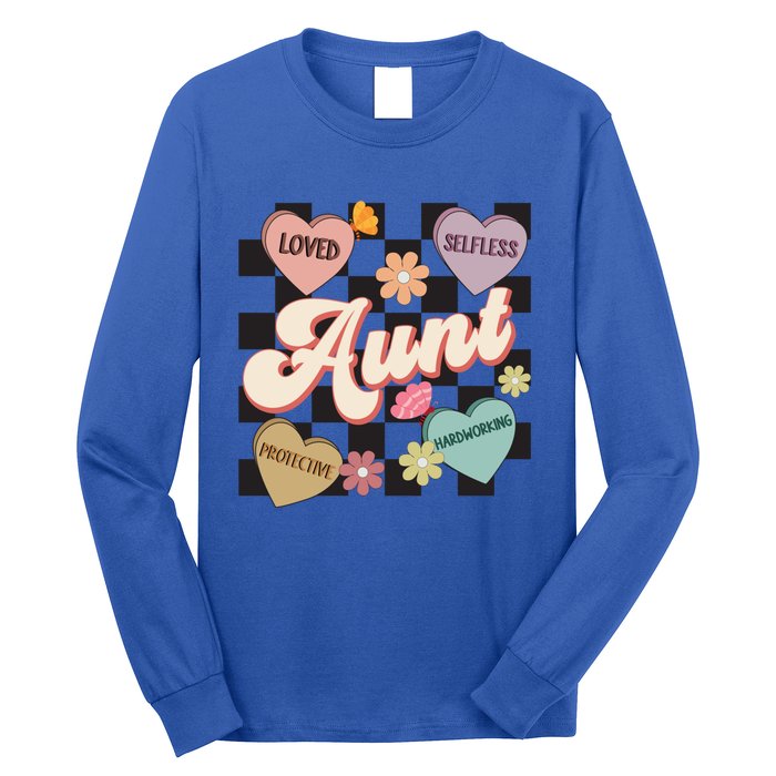 Aunt Retro Aunt Life Groovy Mothers Day Heart Affirmation Gift Long Sleeve Shirt