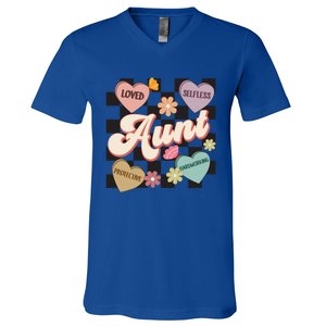 Aunt Retro Aunt Life Groovy Mothers Day Heart Affirmation Gift V-Neck T-Shirt