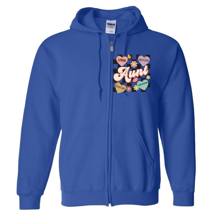 Aunt Retro Aunt Life Groovy Mothers Day Heart Affirmation Gift Full Zip Hoodie