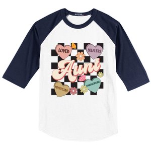 Aunt Retro Aunt Life Groovy Mothers Day Heart Affirmation Gift Baseball Sleeve Shirt