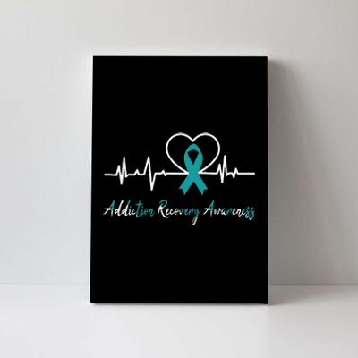 Addiction Recovery Awareness Heartbeat Teal Ribbon Support Canvas