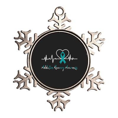 Addiction Recovery Awareness Heartbeat Teal Ribbon Support Metallic Star Ornament