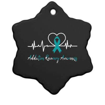 Addiction Recovery Awareness Heartbeat Teal Ribbon Support Ceramic Star Ornament