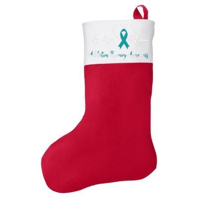 Addiction Recovery Awareness Heartbeat Teal Ribbon Support Felt Holiday Christmas Stocking