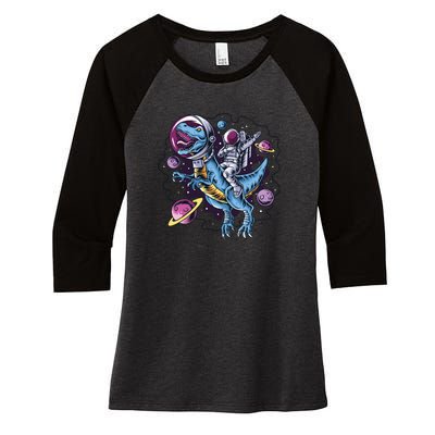 Astronaut Riding A Dinosaur In Space Women's Tri-Blend 3/4-Sleeve Raglan Shirt