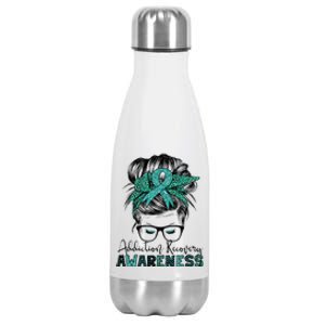 Addiction Recovery Awareness messy hair bun Stainless Steel Insulated Water Bottle