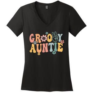 Auntie Retro Aunt Matching Family Women's V-Neck T-Shirt