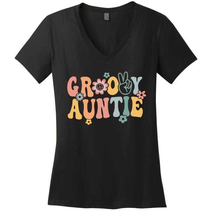 Auntie Retro Aunt Matching Family Women's V-Neck T-Shirt