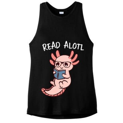 Axolotl Reading A Book, Read Alotl Books Funny Axolotl Book Ladies PosiCharge Tri-Blend Wicking Tank