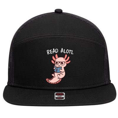 Axolotl Reading A Book, Read Alotl Books Funny Axolotl Book 7 Panel Mesh Trucker Snapback Hat
