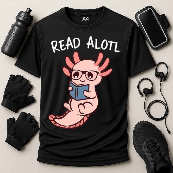 Axolotl Reading A Book, Read Alotl Books Funny Axolotl Book Cooling Performance Crew T-Shirt
