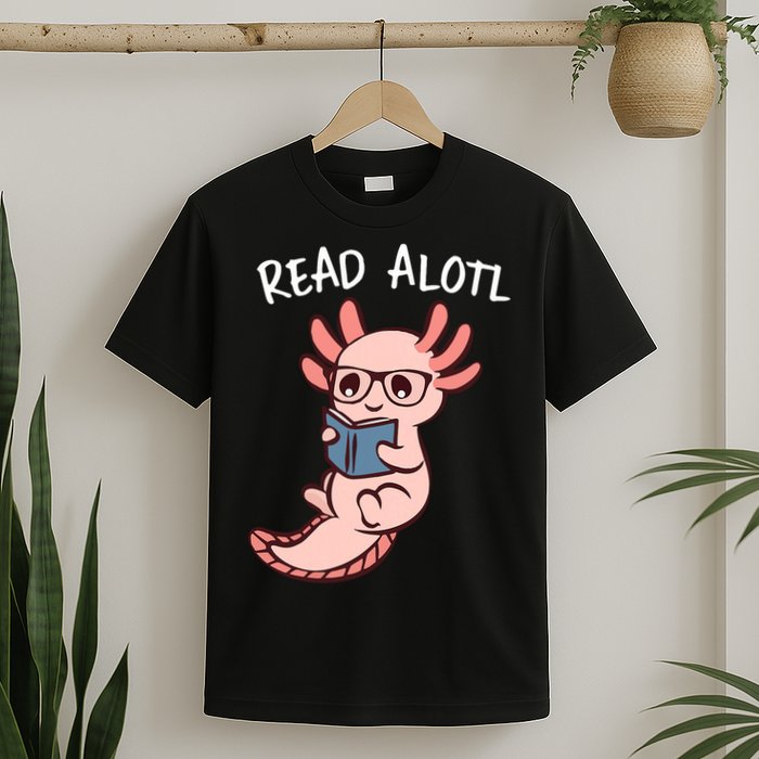 Axolotl Reading A Book, Read Alotl Books Funny Axolotl Book T-Shirt