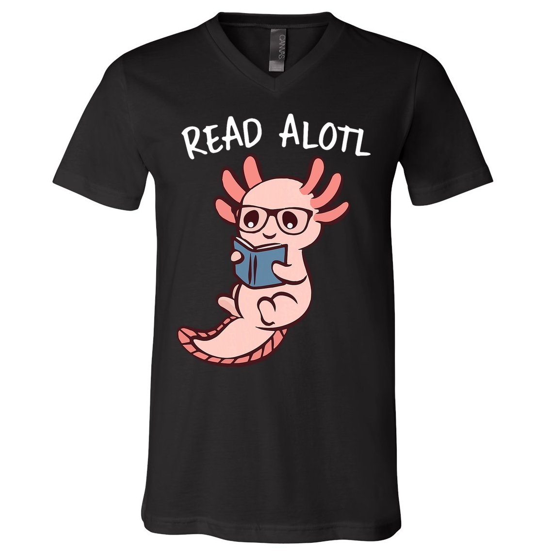 Axolotl Reading A Book, Read Alotl Books Funny Axolotl Book V-Neck T-Shirt