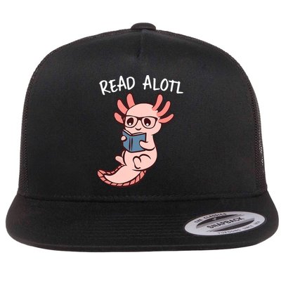 Axolotl Reading A Book, Read Alotl Books Funny Axolotl Book Flat Bill Trucker Hat