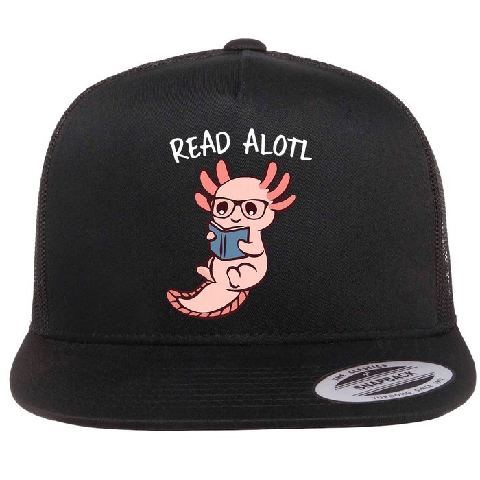 Axolotl Reading A Book, Read Alotl Books Funny Axolotl Book Flat Bill Trucker Hat