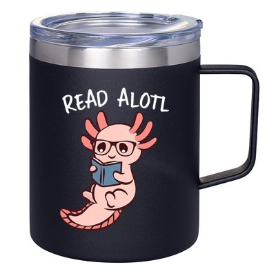 Axolotl Reading A Book, Read Alotl Books Funny Axolotl Book 12oz Stainless Steel Coffee Mug