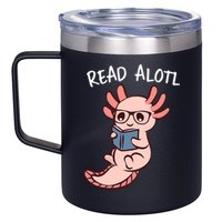 Axolotl Reading A Book, Read Alotl Books Funny Axolotl Book 12oz Stainless Steel Coffee Mug
