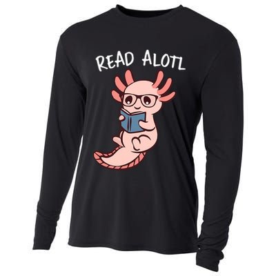 Axolotl Reading A Book, Read Alotl Books Funny Axolotl Book Cooling Performance Long Sleeve Crew