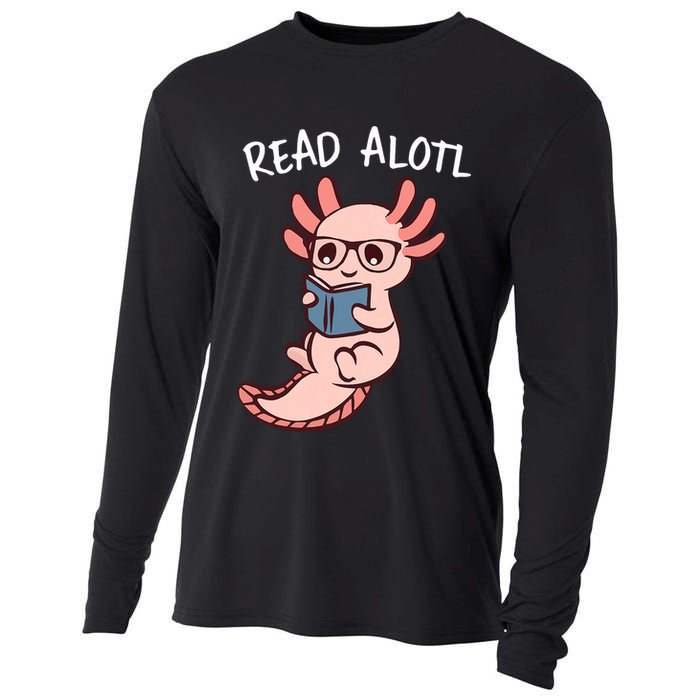 Axolotl Reading A Book, Read Alotl Books Funny Axolotl Book Cooling Performance Long Sleeve Crew