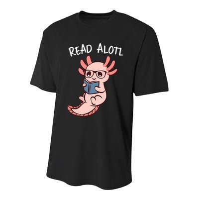Axolotl Reading A Book, Read Alotl Books Funny Axolotl Book Youth Performance Sprint T-Shirt