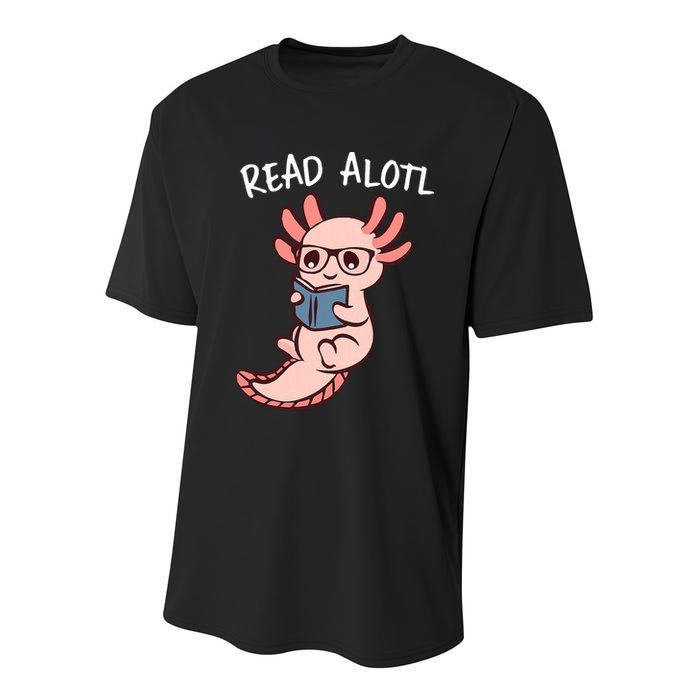 Axolotl Reading A Book, Read Alotl Books Funny Axolotl Book Youth Performance Sprint T-Shirt