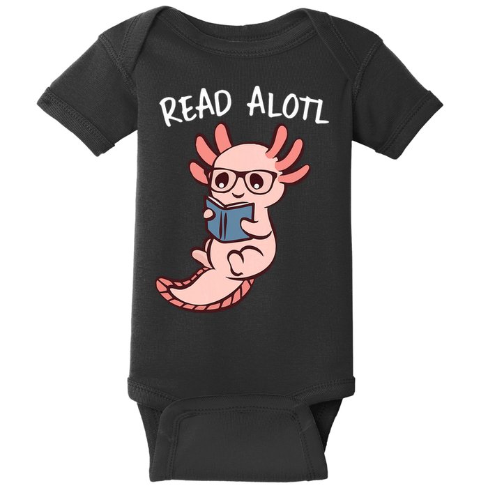 Axolotl Reading A Book, Read Alotl Books Funny Axolotl Book Baby Bodysuit
