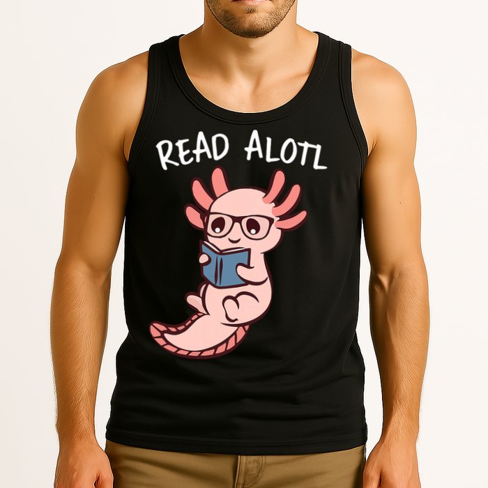 Axolotl Reading A Book, Read Alotl Books Funny Axolotl Book Tank Top