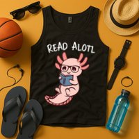 Axolotl Reading A Book, Read Alotl Books Funny Axolotl Book Tank Top