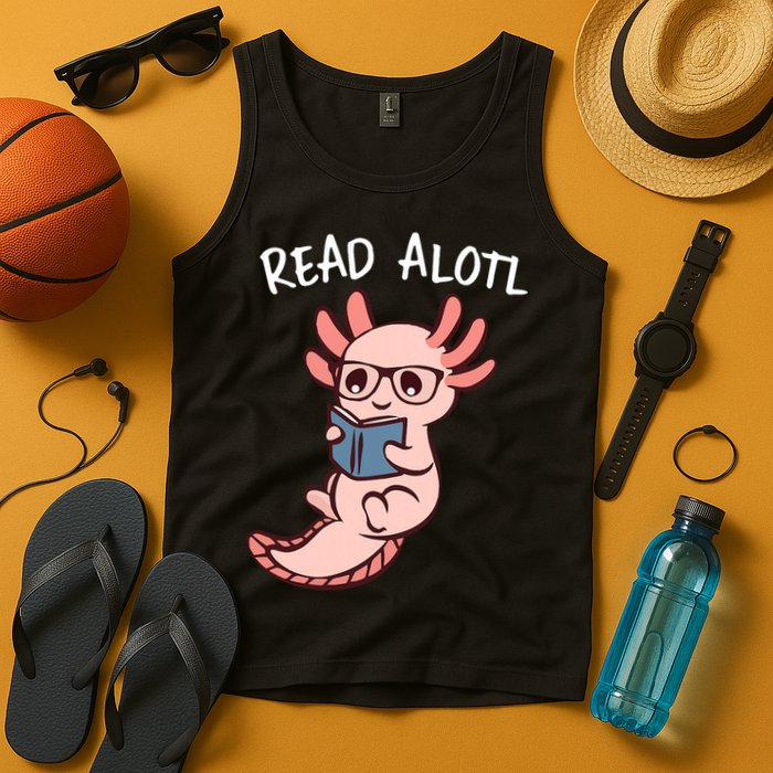 Axolotl Reading A Book, Read Alotl Books Funny Axolotl Book Tank Top