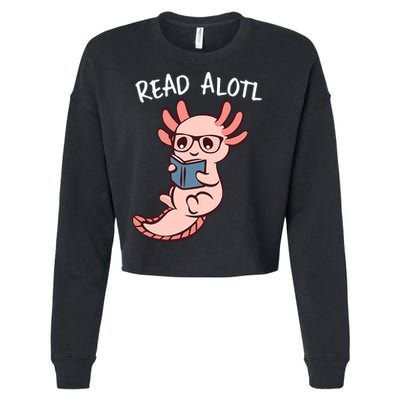 Axolotl Reading A Book, Read Alotl Books Funny Axolotl Book Cropped Pullover Crew