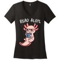 Axolotl Reading A Book, Read Alotl Books Funny Axolotl Book Women's V-Neck T-Shirt
