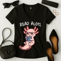 Axolotl Reading A Book, Read Alotl Books Funny Axolotl Book Women's V-Neck T-Shirt