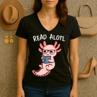 Axolotl Reading A Book, Read Alotl Books Funny Axolotl Book Women's V-Neck T-Shirt